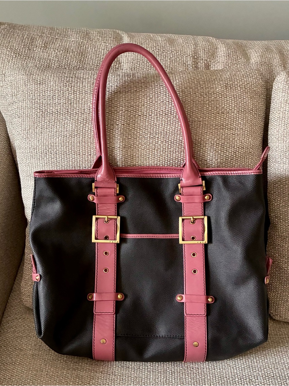 Rafe Black Leather Pink Tote Bag